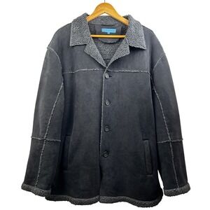 Whispering Smith Faux Shearling Jacket Men L Blk Button Front Urban Utility Coat